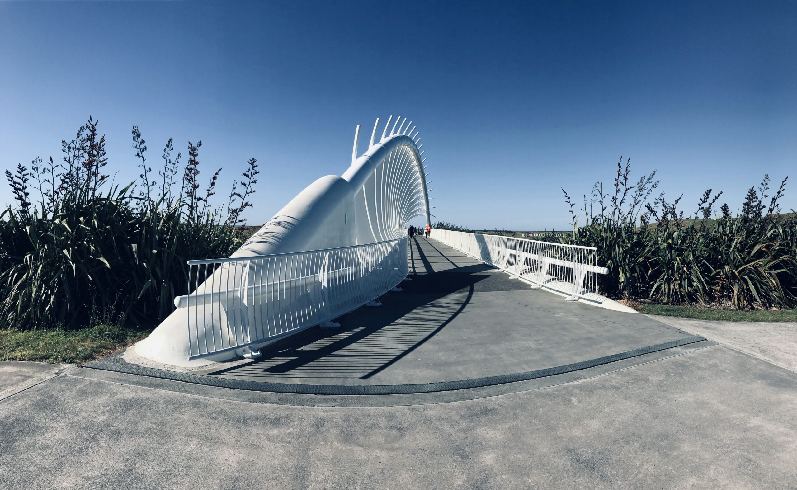 The curved approach to Te Rewa Rewa Bridge in New Plymouth